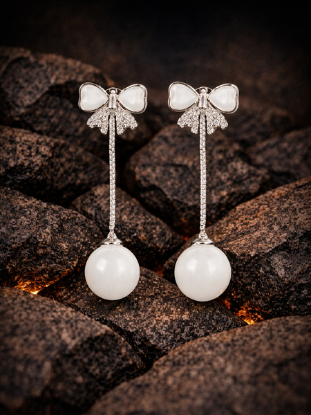 Ivory Bow Orb Drop Earrings | Gold-Plated Stainless Steel– KZ8812312