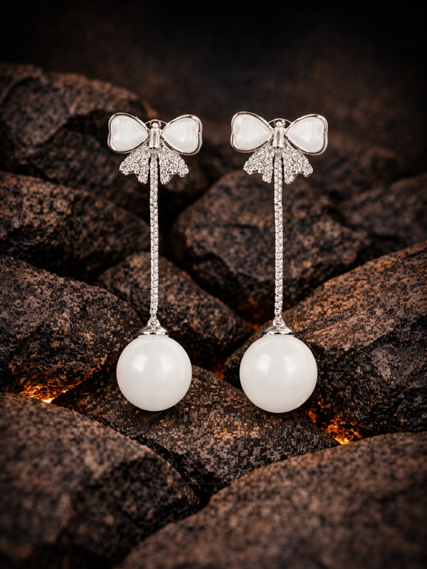 Ivory Bow Orb Drop Earrings | Gold-Plated Stainless Steel– KZ8812312