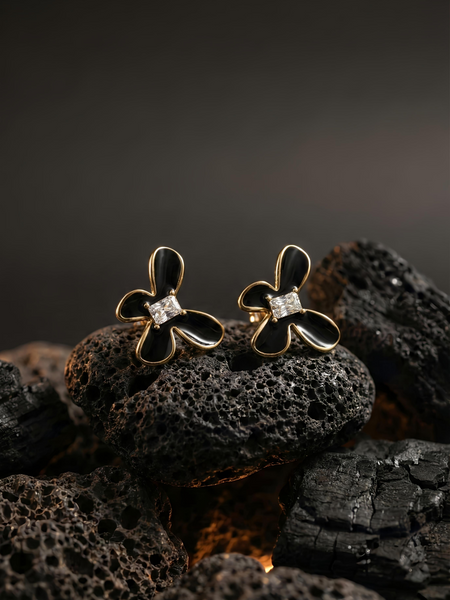 Black Butterfly Petal Studs | Gold-Plated Stainless Steel  – KZ8812329