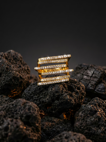Diamond Stripes Band | Adjustable Gold-Plated Stainless Steel–KZ88123103