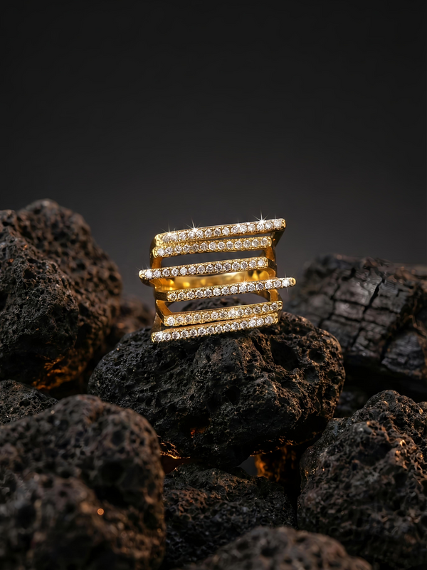 Diamond Stripes Band | Adjustable Gold-Plated Stainless Steel–KZ88123103