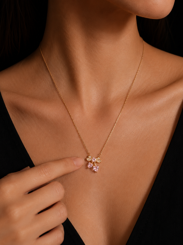 Sparkle Bow With Heart Necklace | Gold-Plated Stainless Steel – KZ881