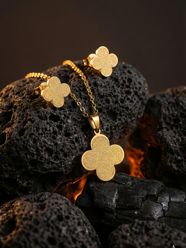 Golden Clover Sparkle Jewelry Set | Gold-Plated Stainless Steel – KZ8812350