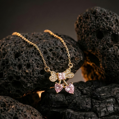 Sparkle Bow With Heart Necklace | Gold-Plated Stainless Steel – KZ881