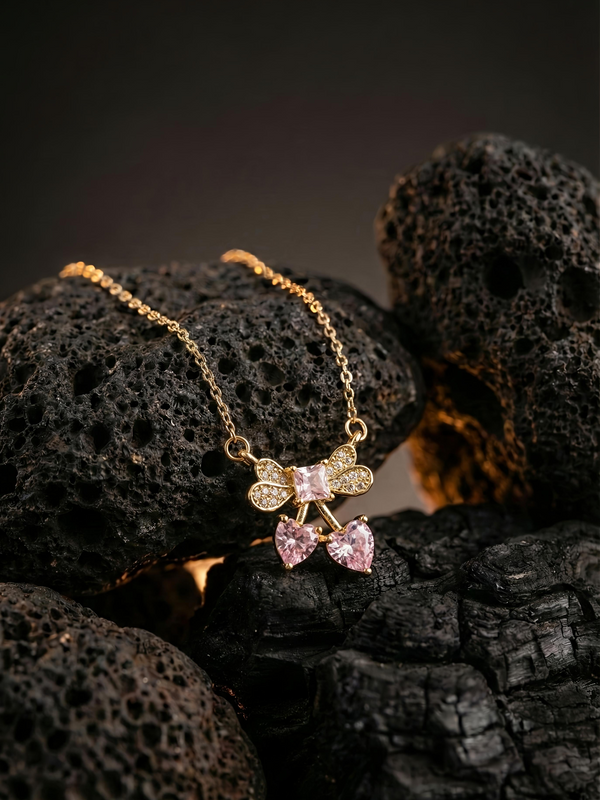 Sparkle Bow With Heart Necklace | Gold-Plated Stainless Steel – KZ881