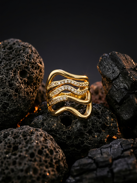 Ocean Wave Ring | Adjustable Gold-Plated Stainless Steel–KZ88123101