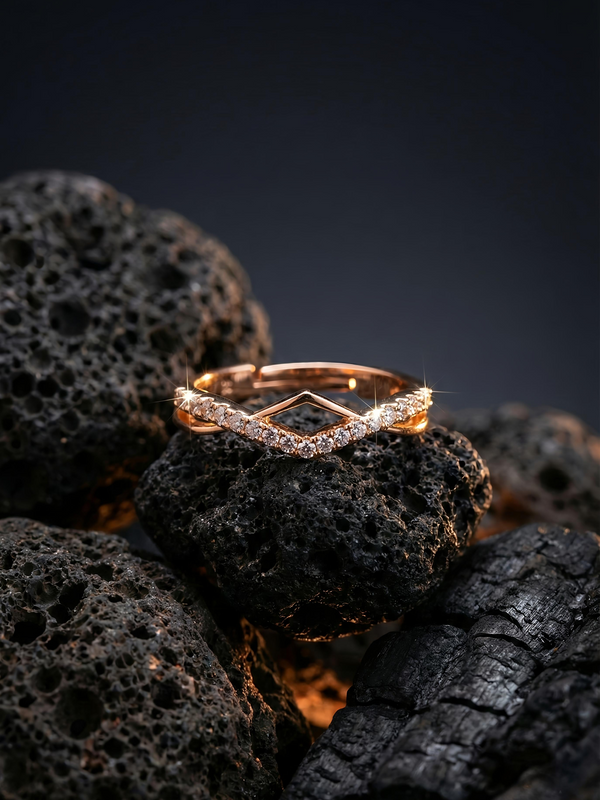 V-Cut Elegance Ring |  Gold-Plated Brass Adjustable Ring – SCB8812380