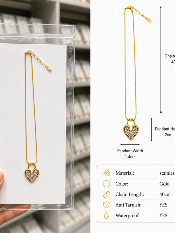 Pink Flutter Heart Pendant | Gold-Plated Stainless Steel – KZ88123203