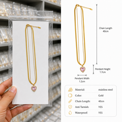 Crystal Pink Heart Layer Necklace | Gold-Plated Stainless Steel – KZ88123209