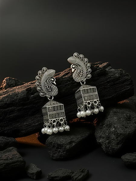 Morni Pearl Drop Earrings | Silver Oxidised Earrings – PL88123120