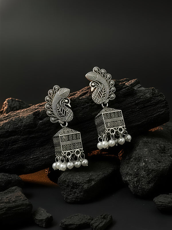Morni Pearl Drop Earrings | Silver Oxidised Earrings – PL88123120