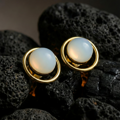Moonstone Halo Studs | Gold-Plated Stainless Steel – KZ8812343