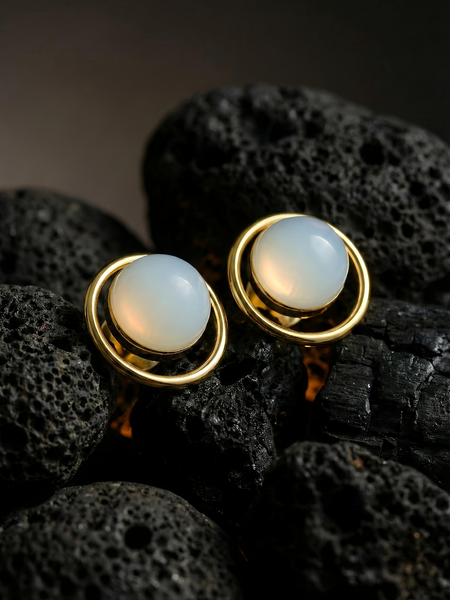 Moonstone Halo Studs | Gold-Plated Stainless Steel – KZ8812343