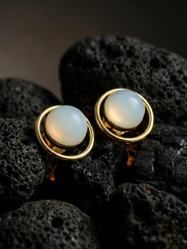 Moonstone Halo Studs | Gold-Plated Stainless Steel – KZ8812343