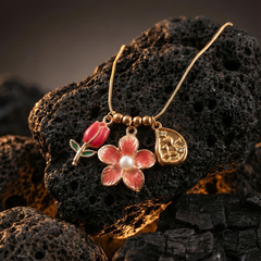 Coral Flower and Bud Necklace | Gold-Plated Stainless Steel – KZ8812326