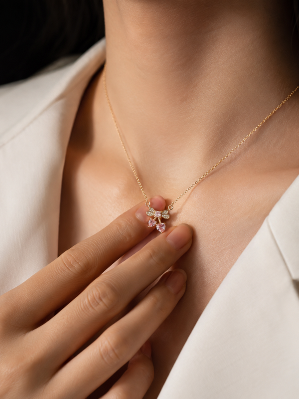 Sparkle Bow With Heart Necklace | Gold-Plated Stainless Steel – KZ881