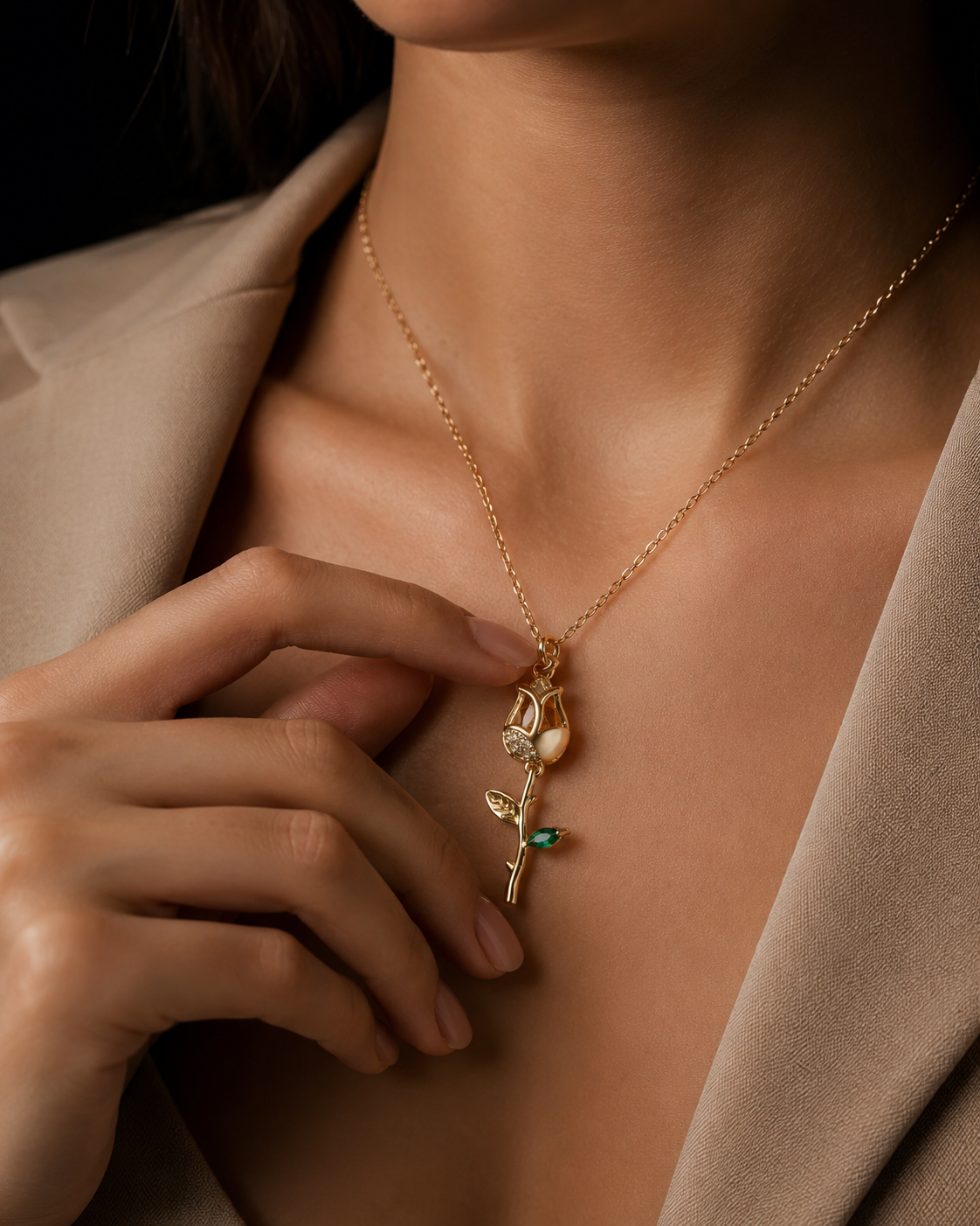 Golden Rose Bud Necklace | Gold-Plated Stainless Steel – KZ8812302