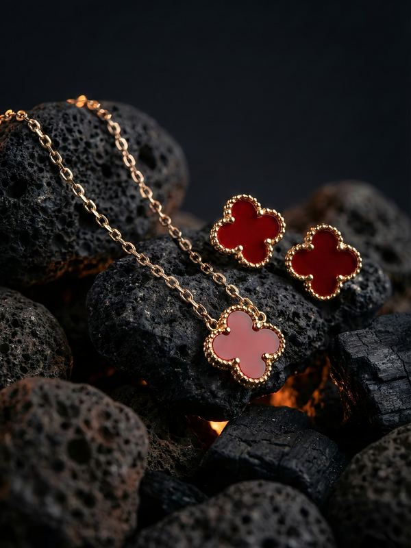 Clover Pendant & Studs Jewelry Set | Gold-Plated Stainless Steel  – KZ8812321