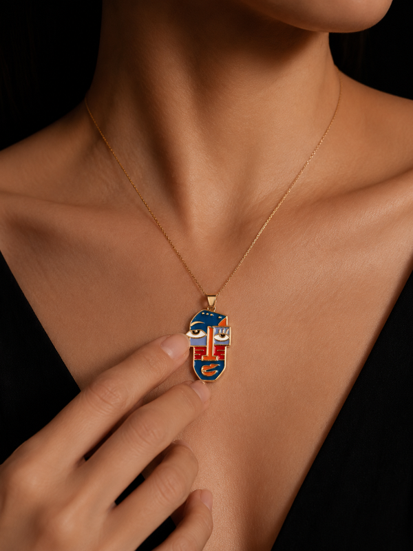 Picasso Style Face Art Necklace | Gold-Plated Stainless Steel– KZ8812328
