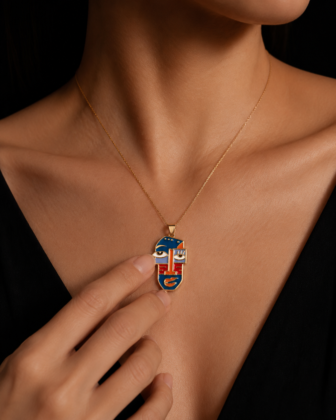 Picasso Style Face Art Necklace | Gold-Plated Stainless Steel– KZ8812328