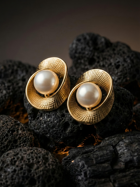 Imperial Gold Sphere Pearl Earrings | Gold-Plated Stainless Steel – KZ8812338