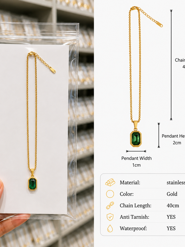 Emerald Aura Necklace | Gold-Plated Stainless Steel – KZ88123204